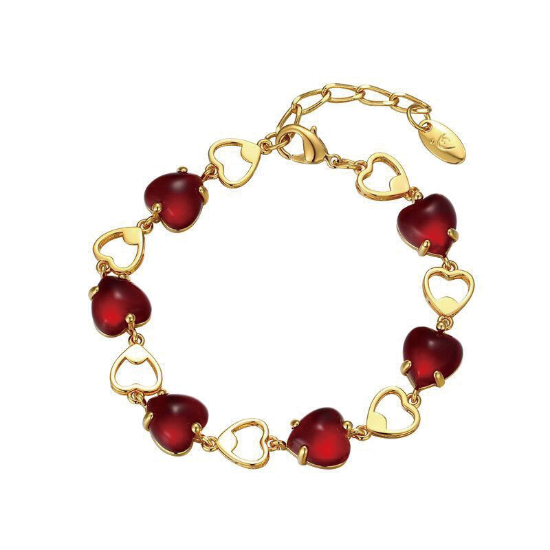 

MxGxFam ( 18 cm ) Hot Buy Red Heart Bracelet Jewelry For Women 24 k Pure Gold Color Allergy Free