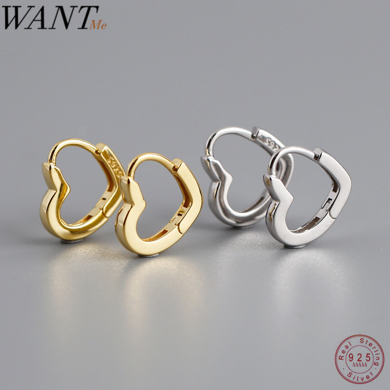 

WANTME New Arrival Fashion Real 925 Sterling Silver Minimalist Love Heart Stud Earrings for Women Fine Jewelry Accessories 2020