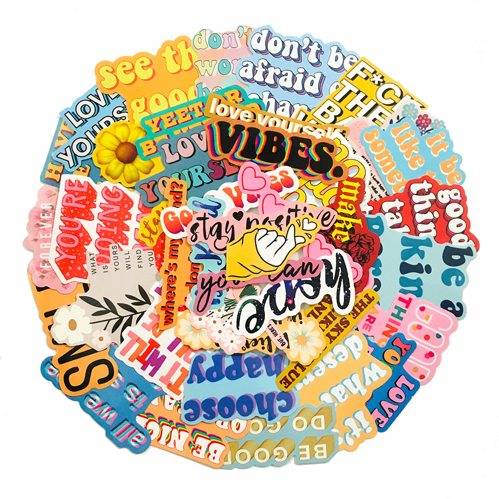 5 Sets = 200PCS Color Inspirational English Stickers Diary Water Cup Computer Helmet PVC Stickers-image-590038130