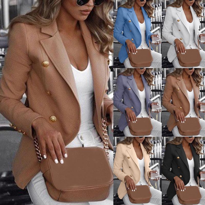 

2020 Women Long Sleeve Formal Blazer Jackets Cardigan Office Work Lady Notched Slim Fit Suit Business Autumn New Outerwear Tops, Apricot 1