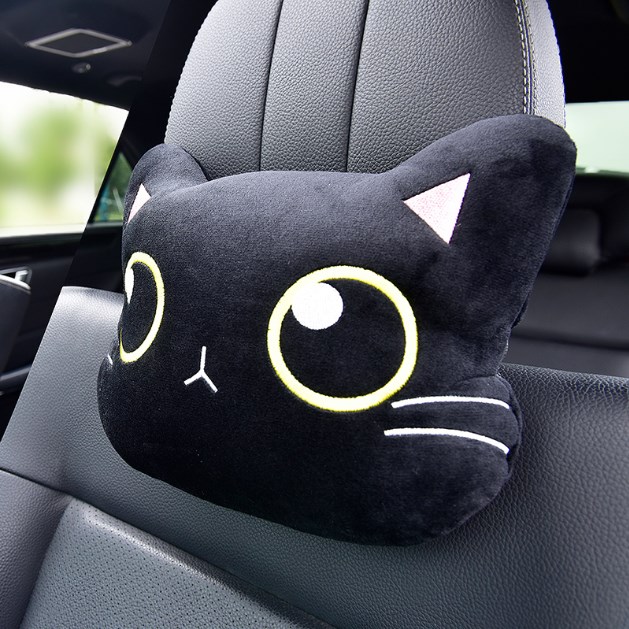 

Cute Cat Car Neck Pillow Cartoon Cat Head Car Headrest Travel Cushion Cat Seatbelt Shoulder Pads Covers Rearview Cover