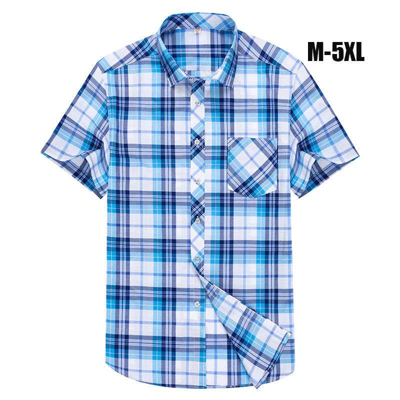 

Fashion Men's Clothes Simple Formal Turn-down Collar Plaid Men Shirt Short Sleeve Shirts Dress Black Casual Slim Clothing 5XL, Yellow