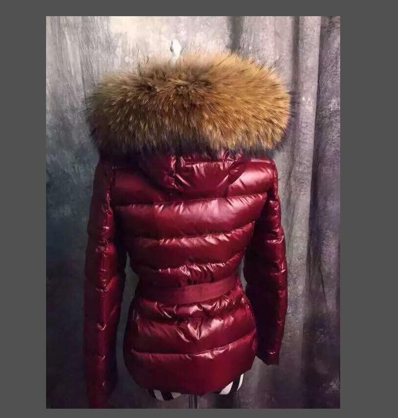 

Women Hooded Down parkas 100% Real Raccoon Fur winter Down jacket Ladies With Belt Thick Warm Down Coat, Black