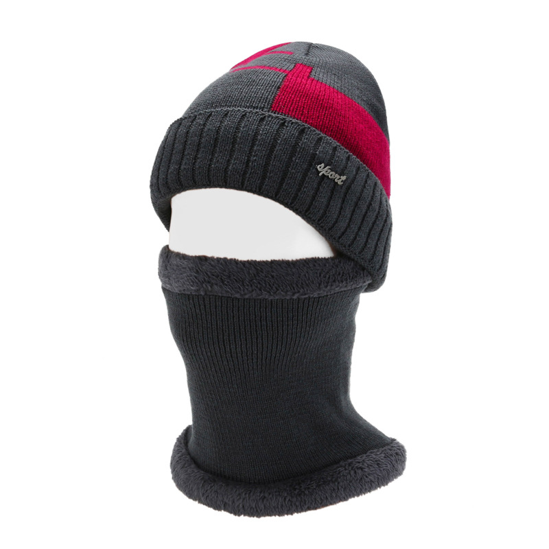 

2021 Coral Fleece Winter Hat Beanies Men's Hat Scarf Warm Breathable Wool Knitted Letter Double Layers Cap Thicken