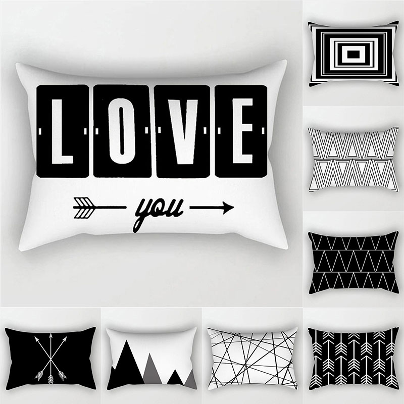 

Black White Geometric Cushion Cover 30x50 Throw Pillows Polyester Decorative Pillowcase Nordic Style Home Decor Pillowcover, 017