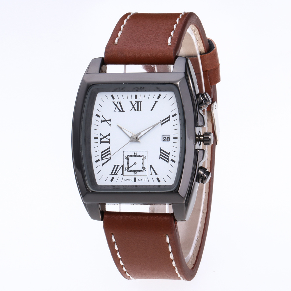 

Fashion Arrivals Time-Limited Designers Watch Cross-Border Big Sales Outdoor Business Casual Leather Belt Simple Roman Numeral Scale Calendar Quartz Wristwatches, Black belt black face