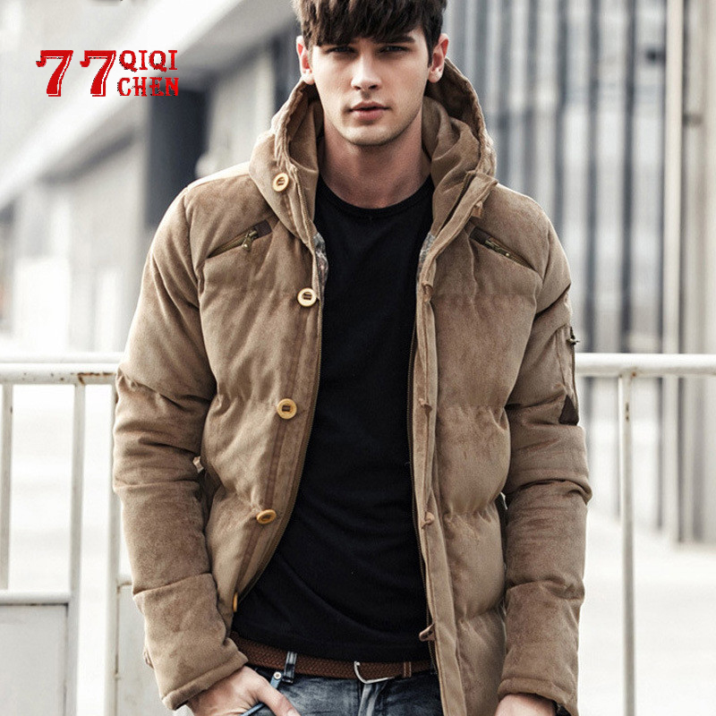 

QIQICHEN New Men Winter Jacket Coat Hooded Quality Cotton Padded Windproof Thick Warm Soft Windbreaker Male Button Zipper Parkas, Dark blue