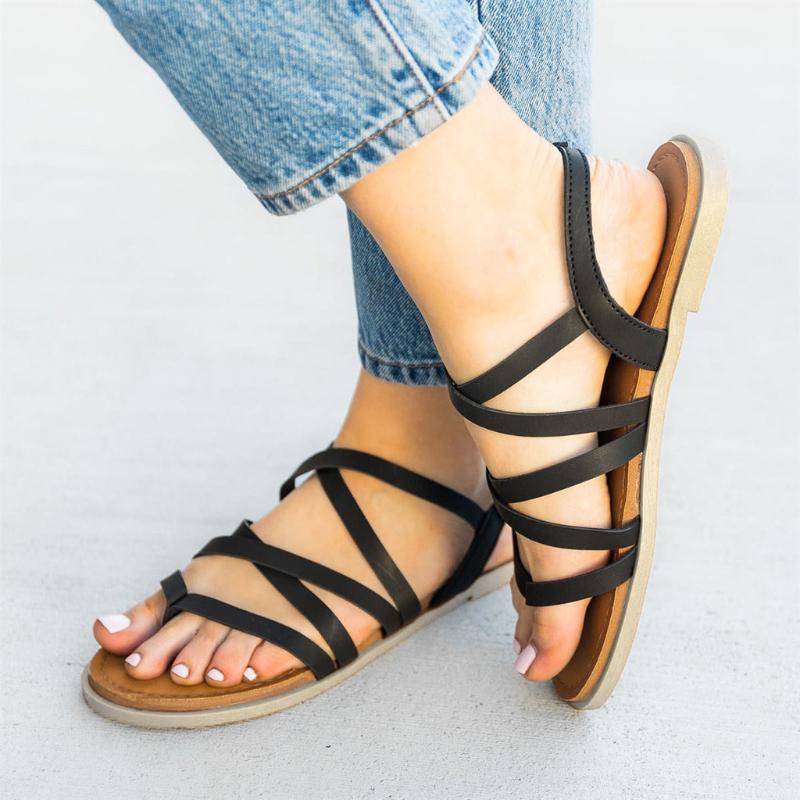 

Women Flat Sandals 2020 Summer Bohemian Style Buckle Sandals Women Strap Casual Beach Shoes Ladies Roman #g3, Black