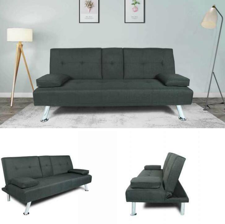

US STOCK Warehouse FUTON SOFA BED SLEEPER DARK GREY FABRIC W22303581