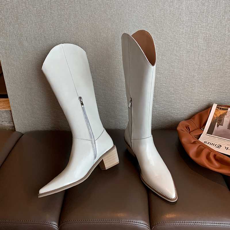 

SKLFGXZY Winter New style Genuine leather Knee-high boots Women boots Motorcycle Female warm cowhide Women shoes, White