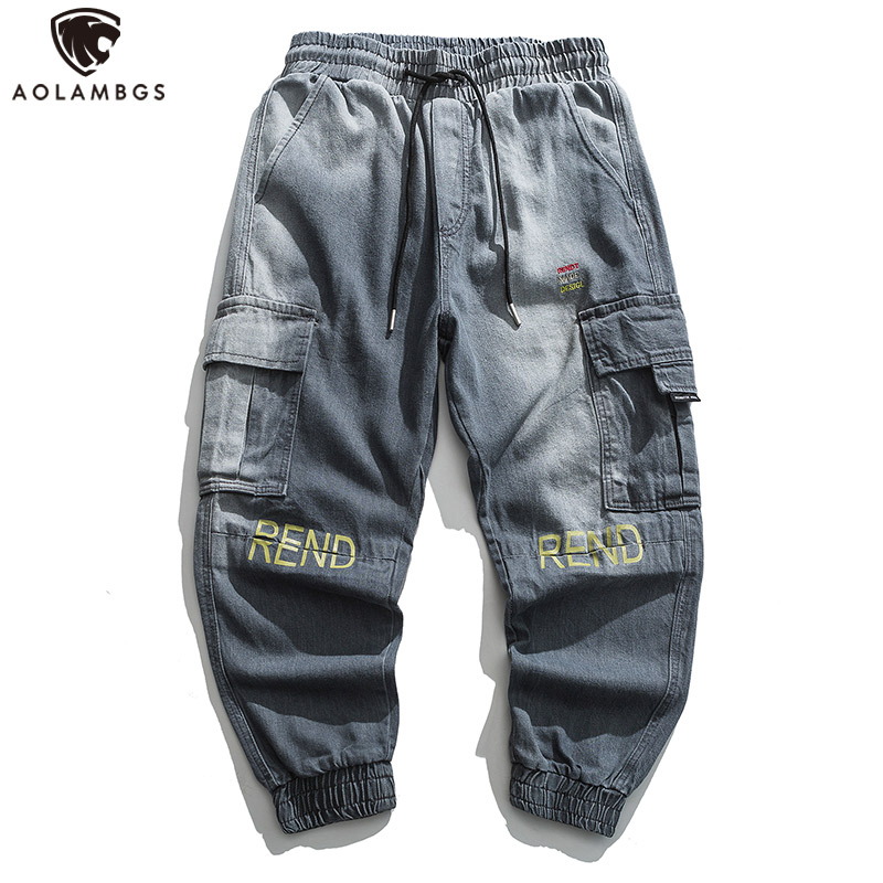 

Aolamegs Men Jeans Gradient Side Pockets Harem Denim Pants Men Cowboy Trouser Autumn Casual Retro High Street Hipster Streetwear, Gray