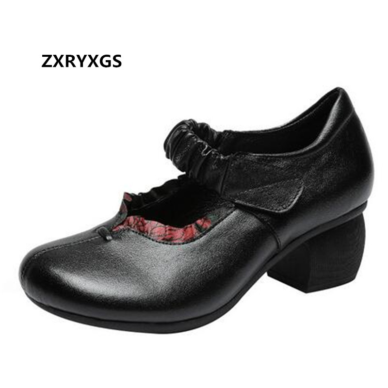 

Promotion 2020 New Classic Fashion Shoes Women High Heel Shoes Soft Sole Non-slip Comfortable Women Genuine Leather, Black