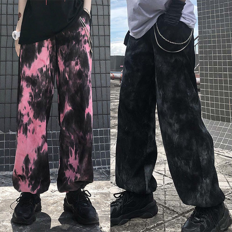 

Harajuku Tie Dye Pants Women Printed Casual Cool Punk Pocket Loose Trouser Female Bottoms 2020 Female Hip Hop Streetwear, Pk