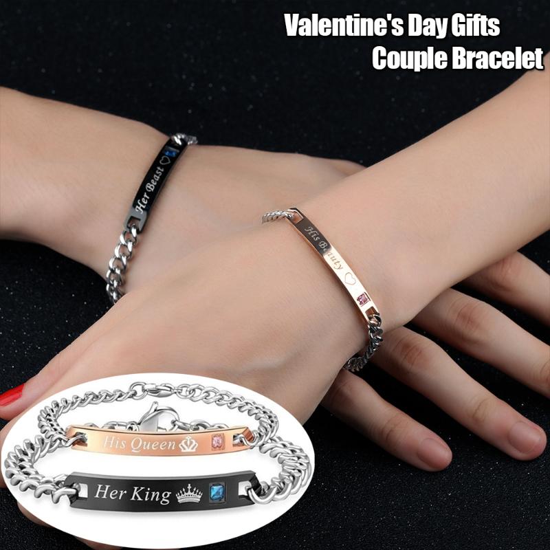 

Womens Bracelet Stainless Steel Black Couple Bracelets for Lovers Fashion Geometric Men Women Jewelry Valentine's Day Gifts D30
