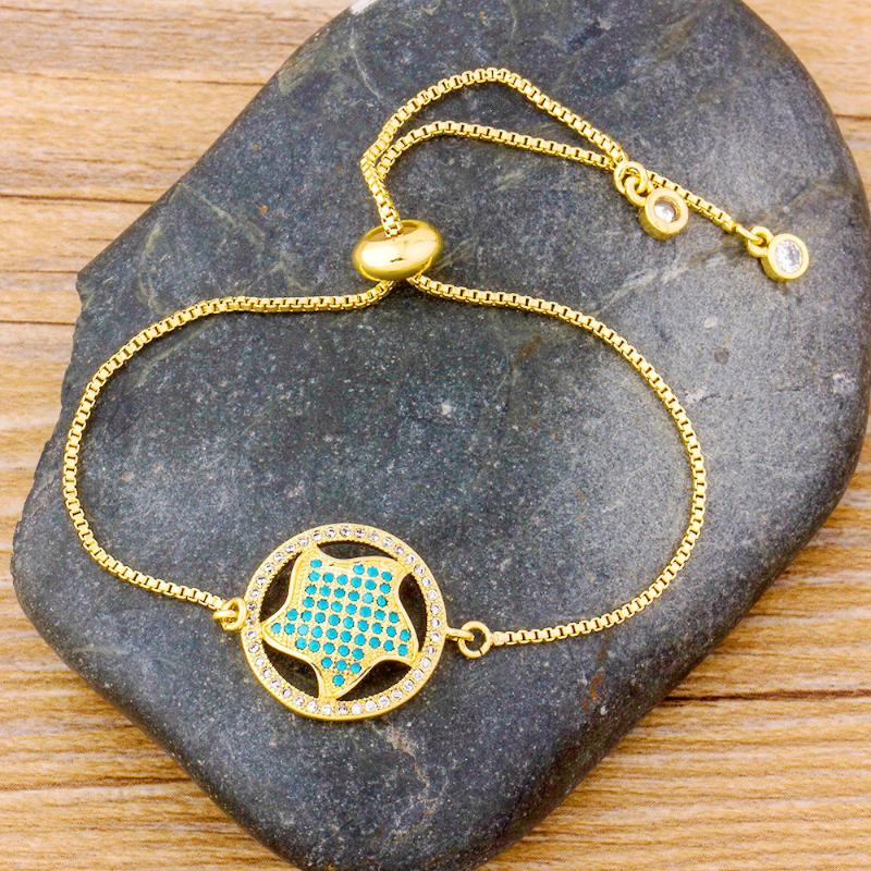

Luxury Gold Chain Charm Starfish Bracelet Copper Cubic Zirconia Round Beads Adjustable Bracelet For Women Female Jewelry Gifts