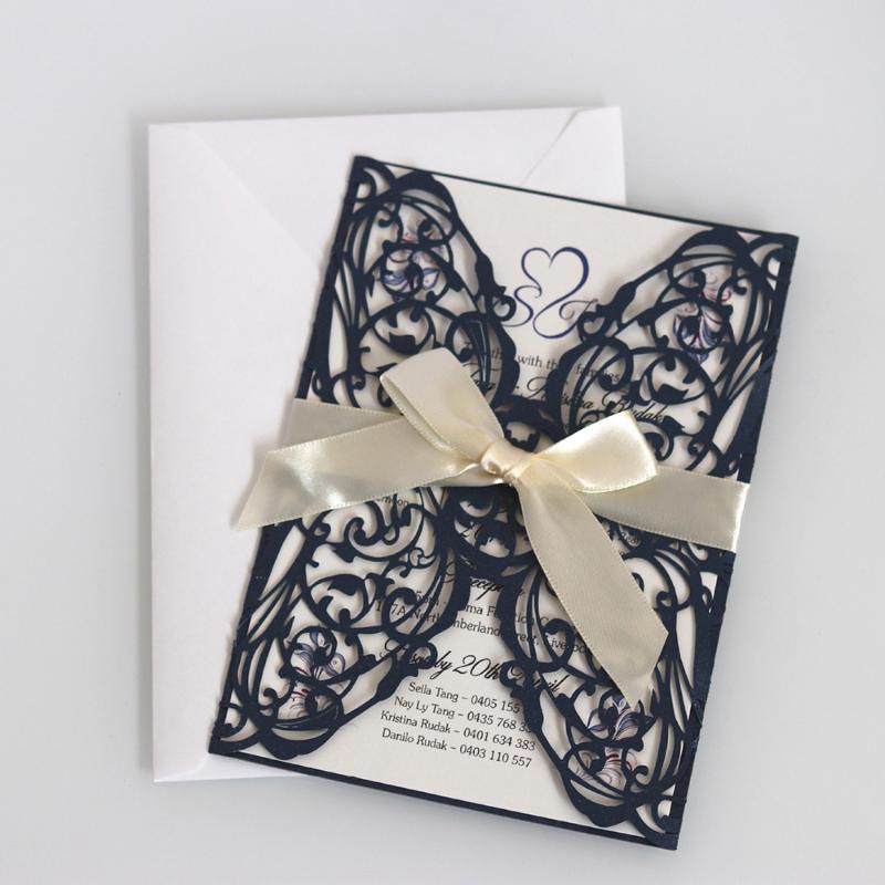 

10pcs Elegant Laser Cut Wedding Invitation Cards Greeting Card Customize Business With RSVP Cards Decor New Year Party 18x12.5Cm