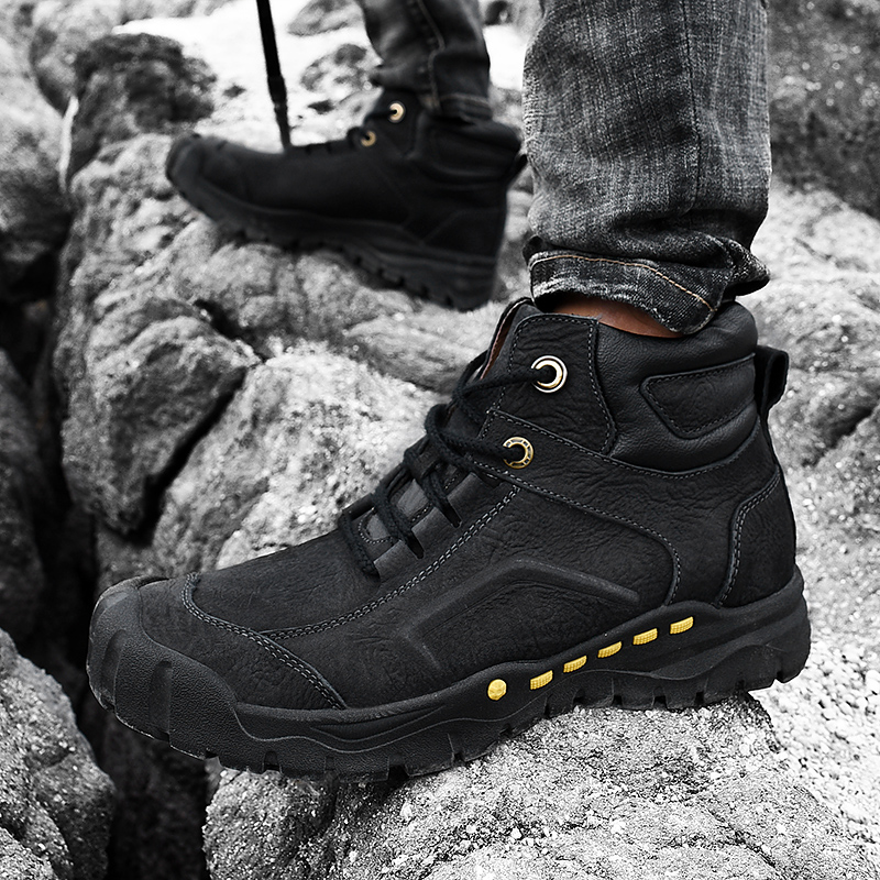

Winter boots men with Fur Men Boots Fashion plush Warm Rubber Sewing Shoes Outdoor Thick-soled Casual gneuine Leather Shoes, Black 1