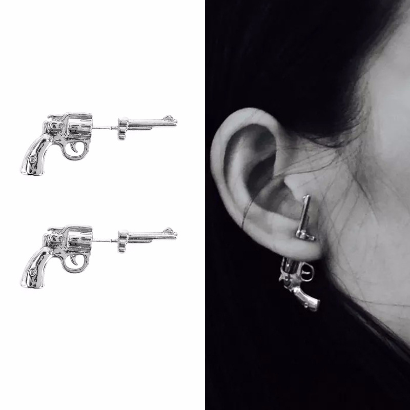 

RE Cool men women stud earrings ear pin gun shape quality fashion jewelry wholesale pistols earrings unisex G40