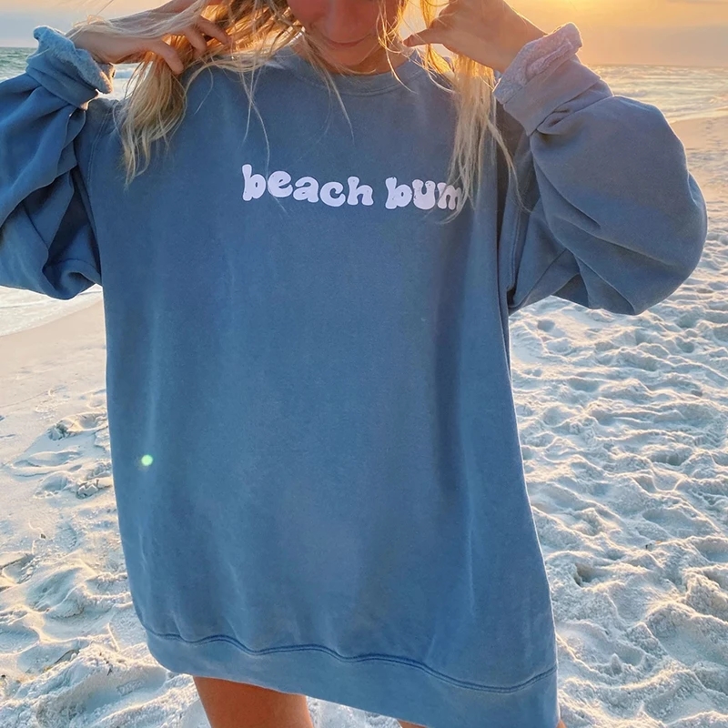 

Blue Letter Print Vintage Oversized Sweatshirt Women Long Sleeve Pullover Casual Streetwear Girls Autumn New USA England Style