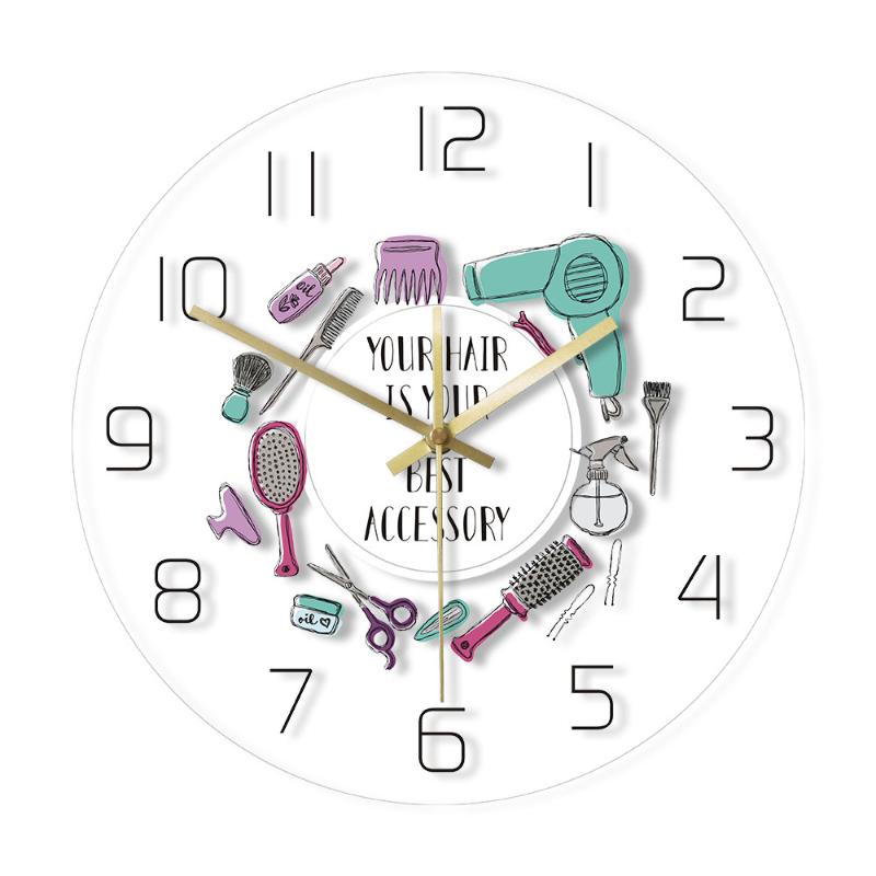 

Your Hair Is Your Best Accessory Hairstylist Promotional Design Modern Print Wall Clock Barber Shop Decor Watch Hairdresser Gift