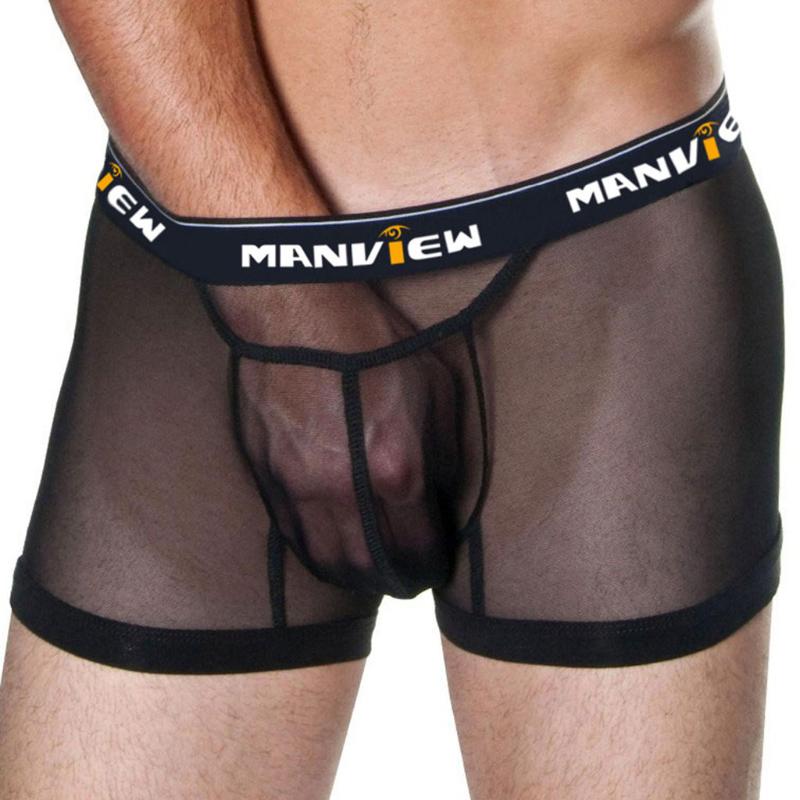 

Transparent Underwear Men Boxer 2020 New Sexy Mesh Casual Boxer Letter Printed Men Underwear Panties ropa interior hombre, Black