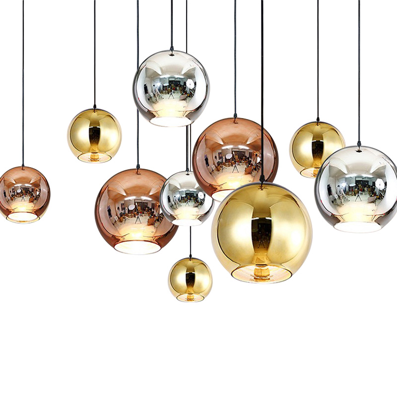 

Post Modern Pendant Light Mirror Glass Ball Copper Color Globe Pendant Lamp Modern Lighting Fixtures Restaurant Dining