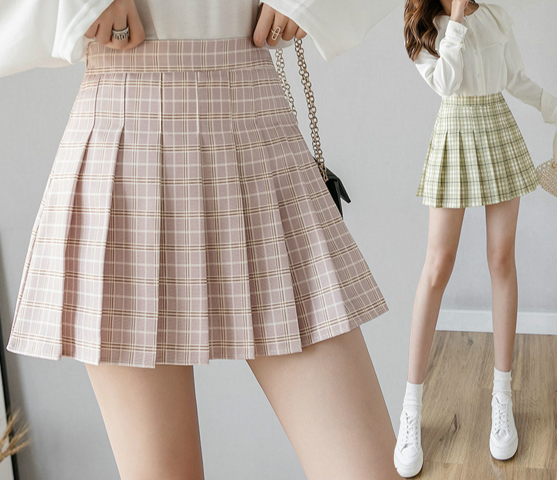 

2020 New Korean Style Harajuku Women Fashion Mini Pleated Skirts Casual Loose Plaid Skirt A-Line Skirt High Waist kawaii, Gray