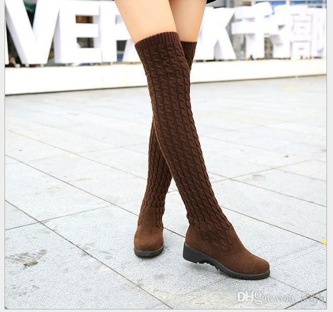 

Free shipping Fashion Autumn/winter female shoes over-the-knee The wool women's boots flat shoes sexy warm long high boots Eur size 35-40, Brown