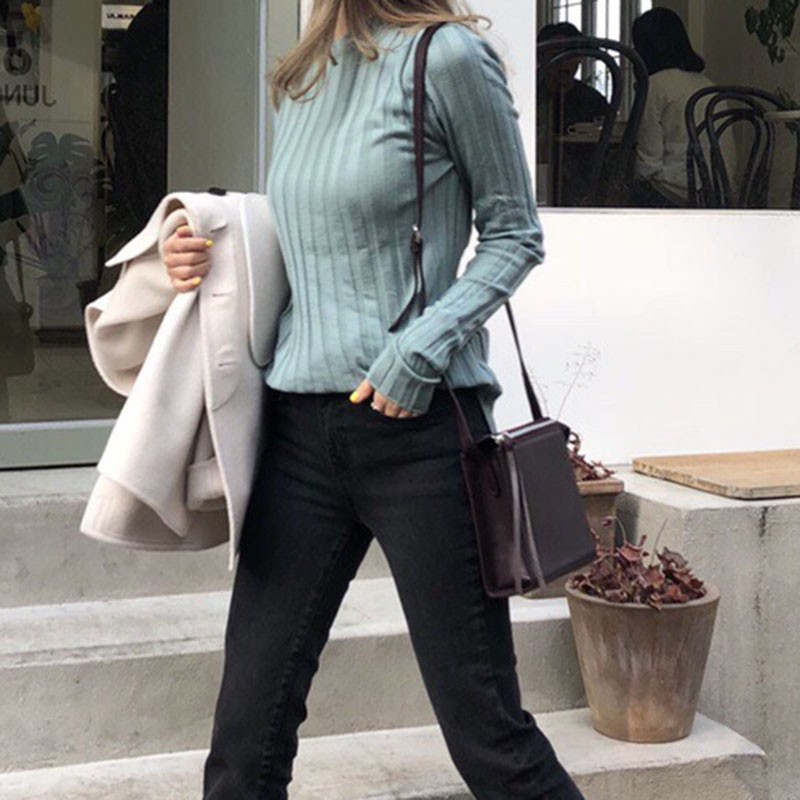 

Blackday Autumn Slim Fit Green Women Sweater Korean Style Fashion Simple Sweater Casual Round Neck Long-sleeved Knit Pullover New