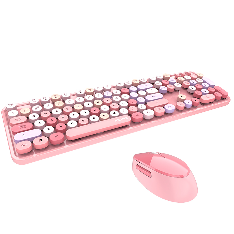 

2.4G Wireless Bluetooth Digital Keyboard Mouse Kit Steampunk Wireless Mouse 1600DPI Position Retro Colorful 84pcs Keys Keyboard