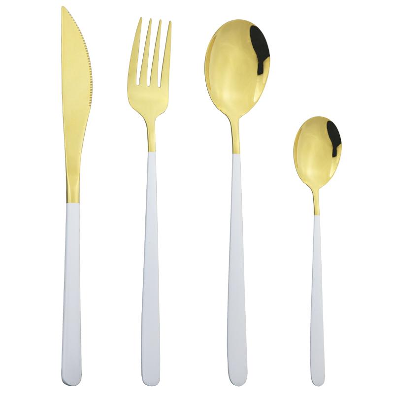 

4Pcs/Set White Gold Cutlery Set Knives Fork Spoon Flatware Set 304 Stainless Steel Dinnerware Party Silverware Tableware