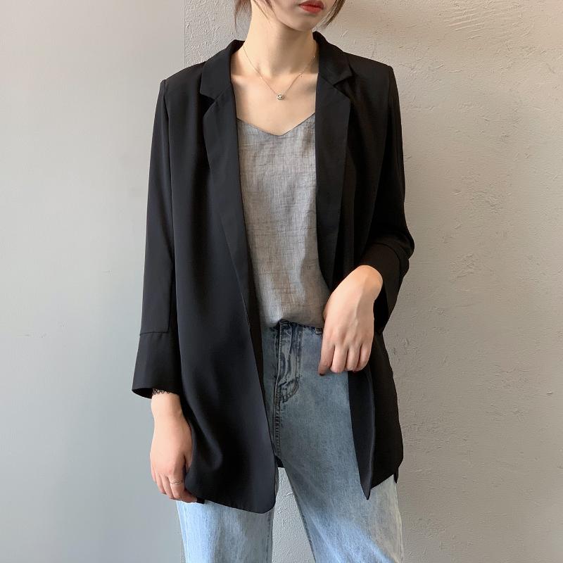 

Spring Autumn Office Lady Thin Suit Women Elegant Long Sleeve Chiffon Work Blazers Black White Feminino Jackets Coats Clothes