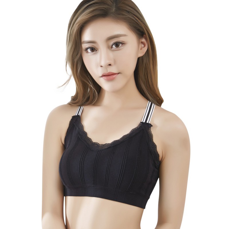 

Women Stripes Wrapped Chest Bra Letters Straps Back Stripes Comfortable Breathable Sports Bra Seamless Vest 2020, Black