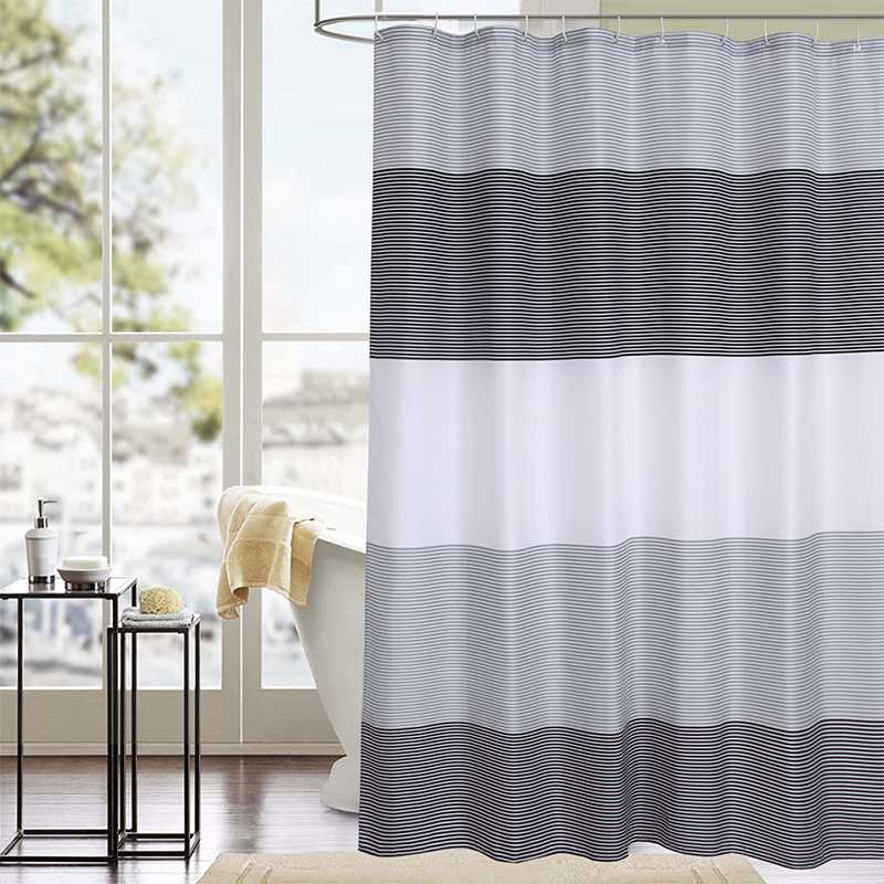 

Transverse Stripes Polyester Fabric Bathroom Curtain Decor Precise Waterproof Shower Curtain High Quality Fastness Bath Curtains