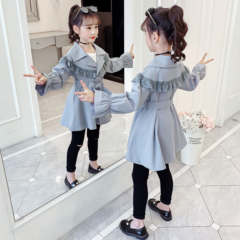 

Cutyome Fashion Fall 2020 Children Casual Trench Coat Ruffle Lace Teenage Girls Vintage Long Jacket Kids Outerwear Overcoats 12Y, Blue