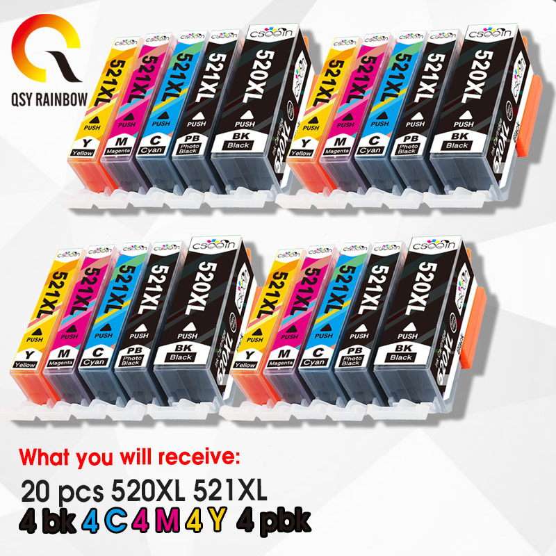 

20pcs full Ink Cartridges PGI 520 CLI 521 for Canon PIXMA iP3600 4600 4700 MP 540 550 560 620 630 640 980 MX860 Printer chip