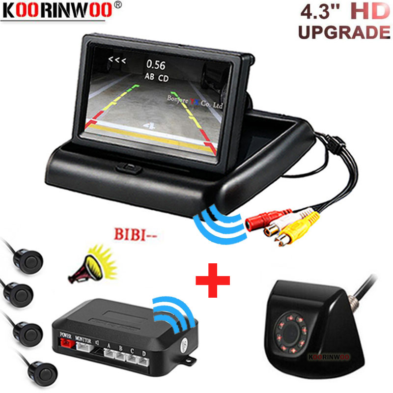 

Koorinwoo Car Wireless Parking Monitor Video System 4.3 Inch Car Foldable Monitor with Parking sensor and camera assistance Kit