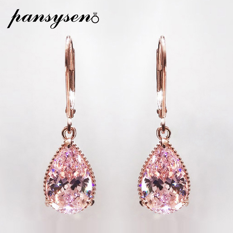 

Dangle & Chandelier PANSYSEN Rose Gold Color Pink Quartz Drop Earrings For Women Gemstone Wedding Engagement Valentine's Day Gift