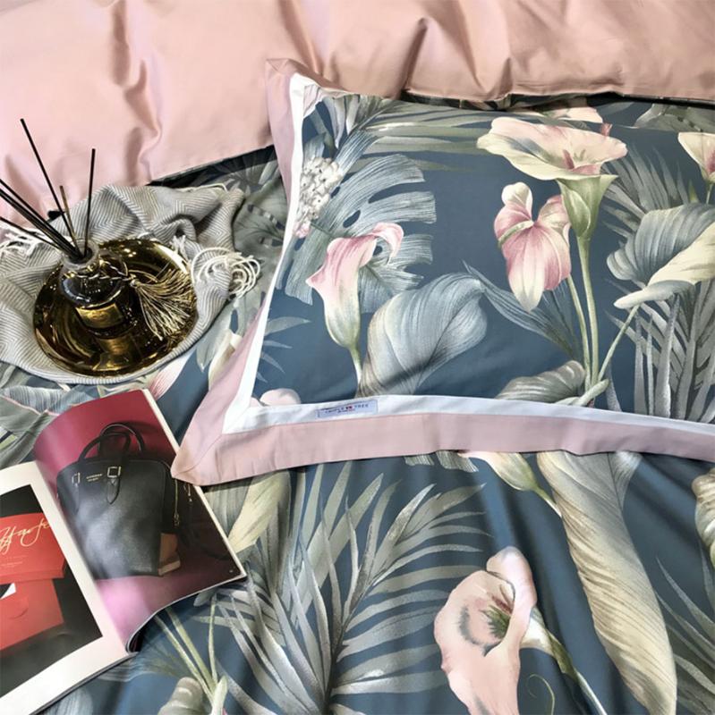 

European american country bedding set, queen king 60s cotton vintage double home textile bed sheet pillow case quilt cover, Picture color