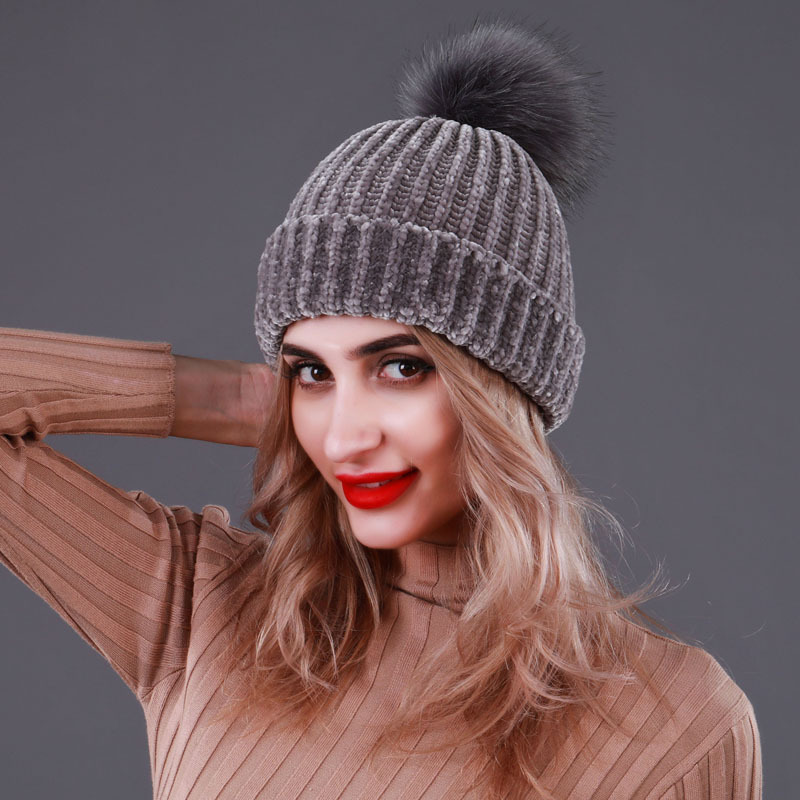 

Fanshion Women hat New simple fur Beanie Hat for Women Winter Skullies Warm wool Cap Gorros Female Cap hats, Black