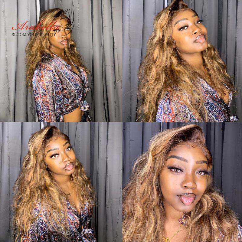 

Brazilian Blonde Streaks 13x4 Human Hair Wigs With Baby Hair Lace Front Wig Body Wave Remy Highlight Straight Lace Frontal Wig, As pic