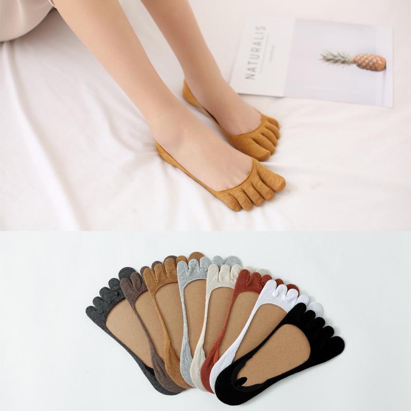 

DOIAESKV Women Toe Socks Slippers Summer Autumn Fashion Short Socks Women's Cotton Boat Female Five Finger, Beige
