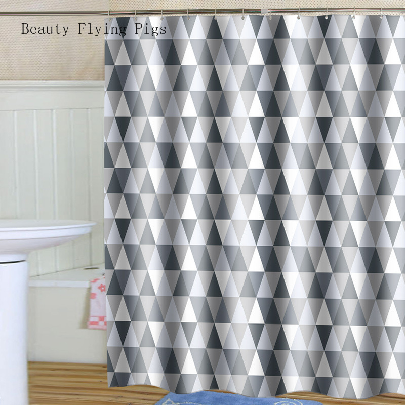 

Direct marketing triangle pattern thick waterproof shower curtain mildew polyester metal buttonhole bathroom shower curtain