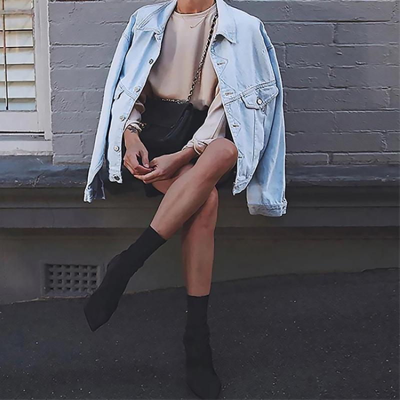 

Women Ankle Sock Boots Fashion Autumn Winter Stretch Boots 6CM Stiletto High Heels Pointed Toe Women Shoes, Black