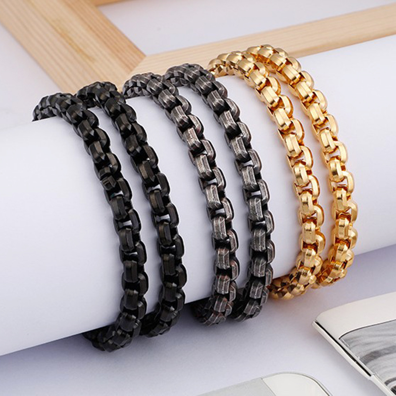 

Vintage Jewelry Square Pearl Necklace Men Gold/Black Stainless Steel Box Chocker Jewellery Chain Link Mens Necklaces Male 67cm