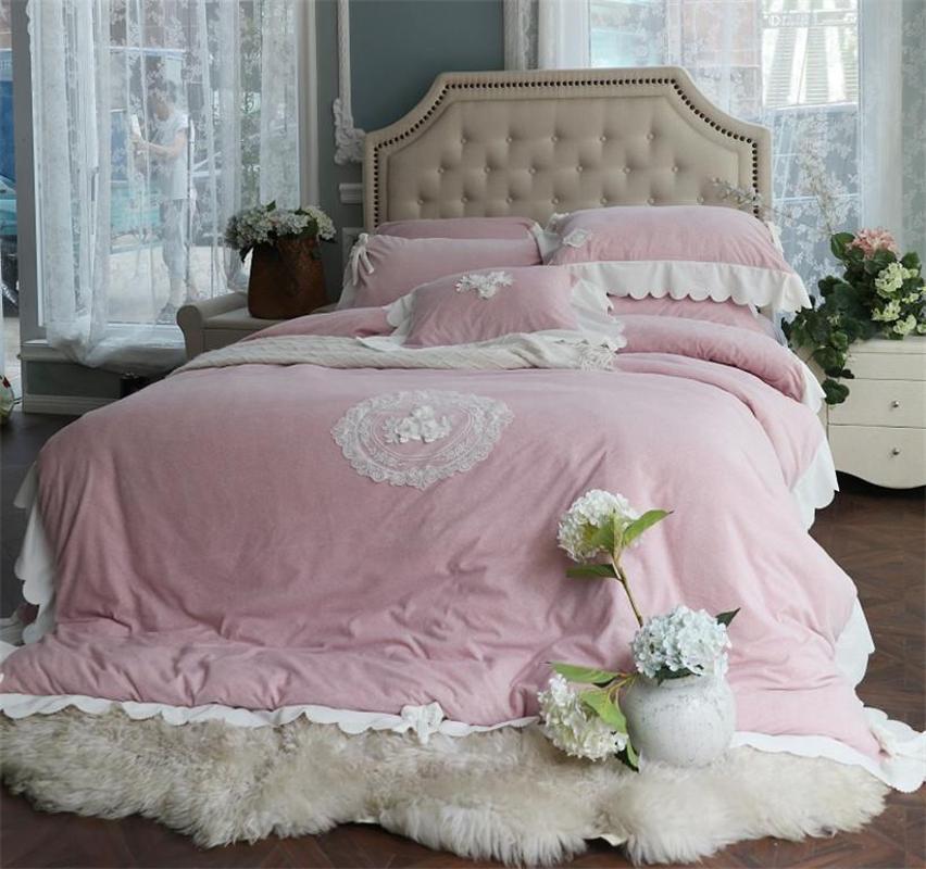 

Cotton Fleece Pink Purple Bedding Set Queen King size Bed Sheet Bed Duvet cover set juego ropa de cama dekbedovertrek, Bedding set 2