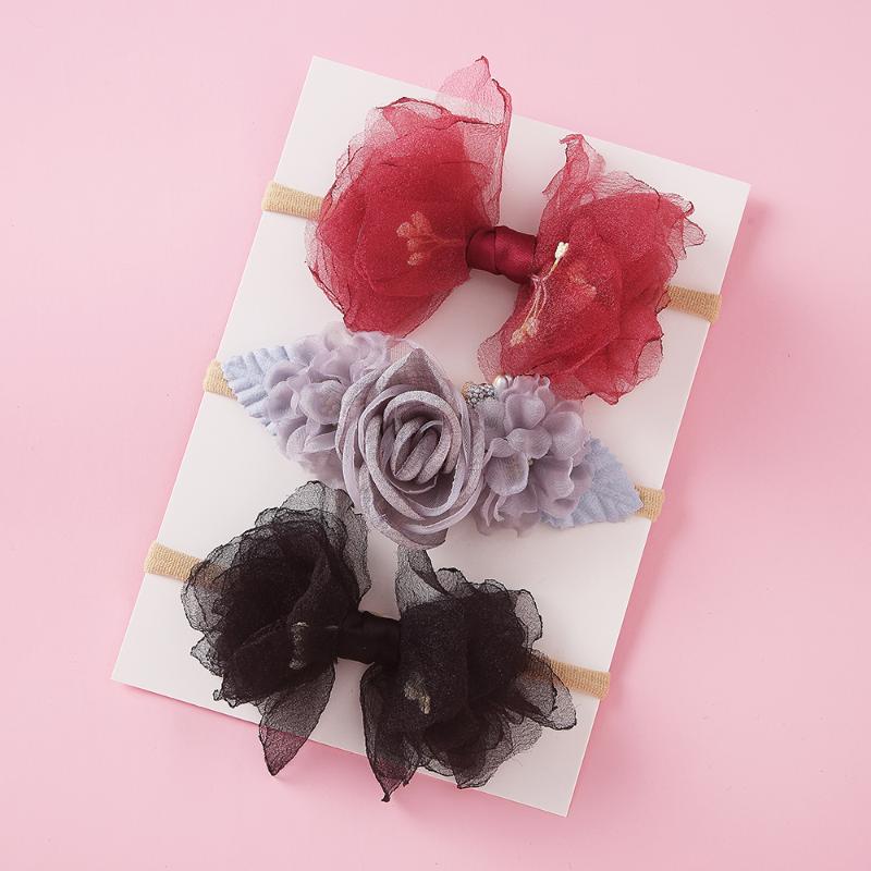 

3pcs/set Lace Baby Elastic headband Girl Flower Set Baby Bow Lovely Headdress Gift Child Princess With Hairhand Accessories, A2nsnsfb-9774-3
