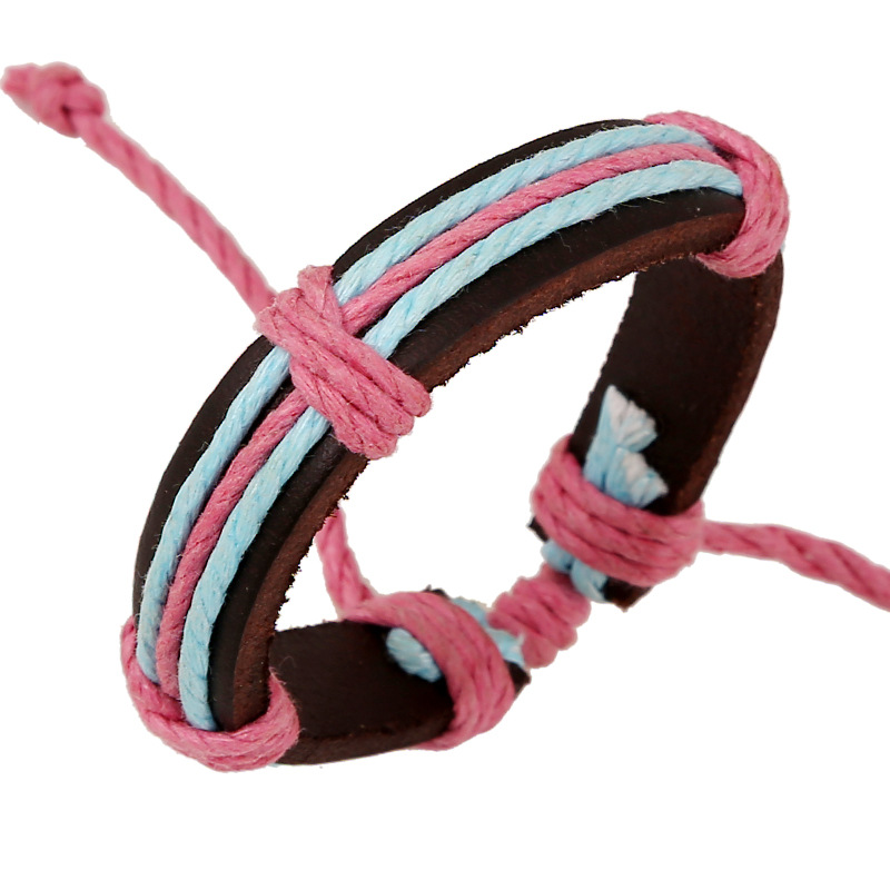 

Cute Pink Women Bracelets Pretty Rope Hand Made Leather Girls Wristband Casual Adjustable Bangles Decoration Birthday Gift