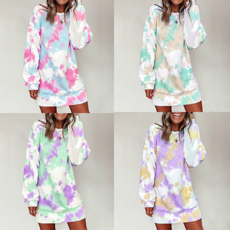 

Women Knit Dresses Autumn New Style Fashion Knitted Sweater Long-sleeved Tie-dye Dress for Women Girls 2020 New Wholesale, Khaki