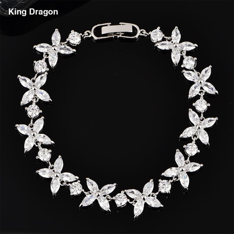 

New Trendy 2020 Cubic Zirconia Bracelet White Gold Color Flower Charm CZ Female Bracelets Bangles for Women ZB-022